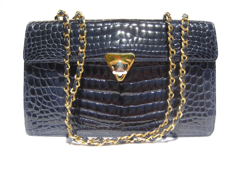  Gorgeous ROYAL BLUE Crocodile Belly Skin Shoulder Bag - CHANEL Style! 