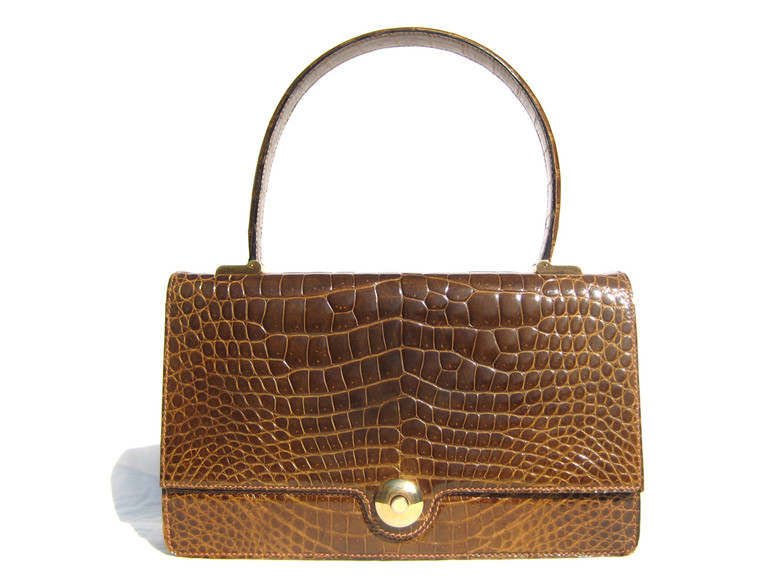 Classic LEDERER DE PARIS 1950's-60's Khaki Brown CROCODILE Porosus Skin Bag - GRIMALDI - HERMES Style