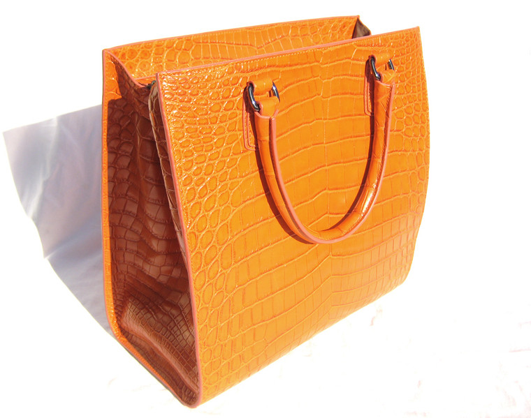 XL 2000's Bright ORANGE Matte Alligator Belly Skin Handbag - J. Tattanelli