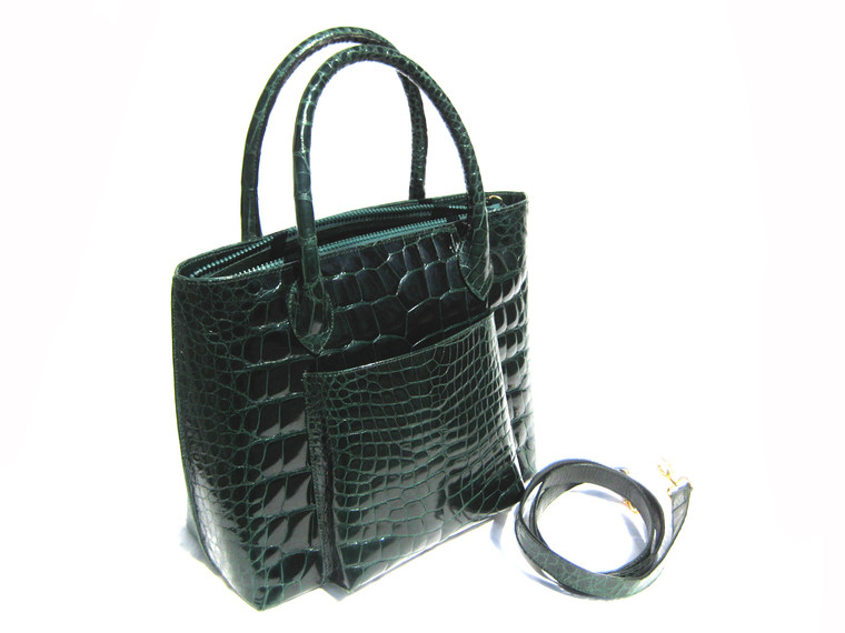 Remarkable GREEN 14 x 11 ALLIGATOR Belly Skin Handbag Shoulder Bag - MAXIMA