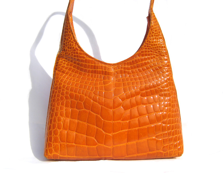 Stunning 2000's Bright ORANGE Alligator Belly Skin Shoulder Bag - HELENE