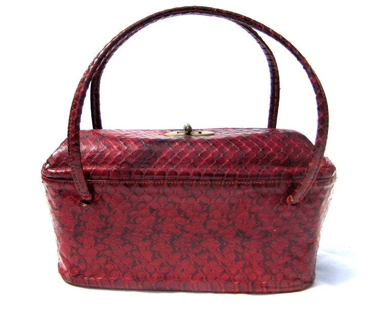 Lovely RED 1940's-50's Art Deco Style Cobra Snake Skin Handbag