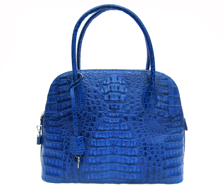 NEW Cobalt BLUE Hornback Crocodile Skin Satchel Shoulder Bag - BOLIDE Style!