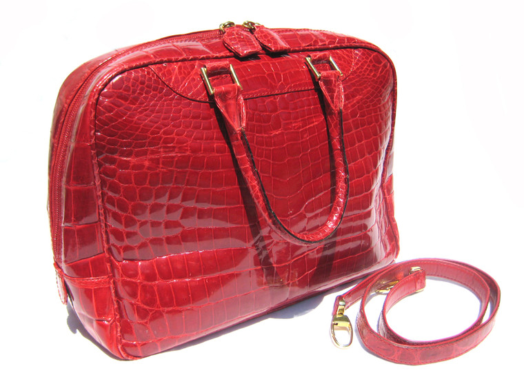 XXL Early 2000's RED Crocodile Belly Skin Handbag Shoulder Bag SATCHEL - SUAREZ