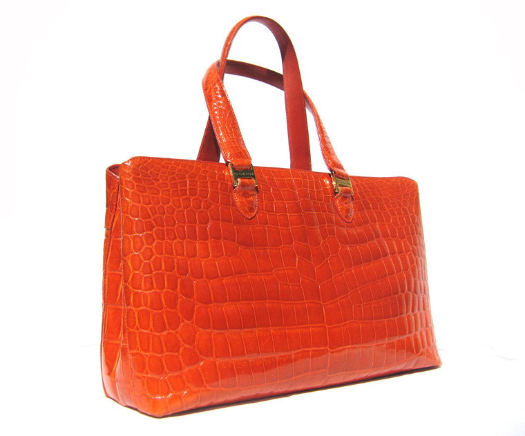 Gorgeous 2000's RED ORANGE Crocodile Belly Skin Handbag 