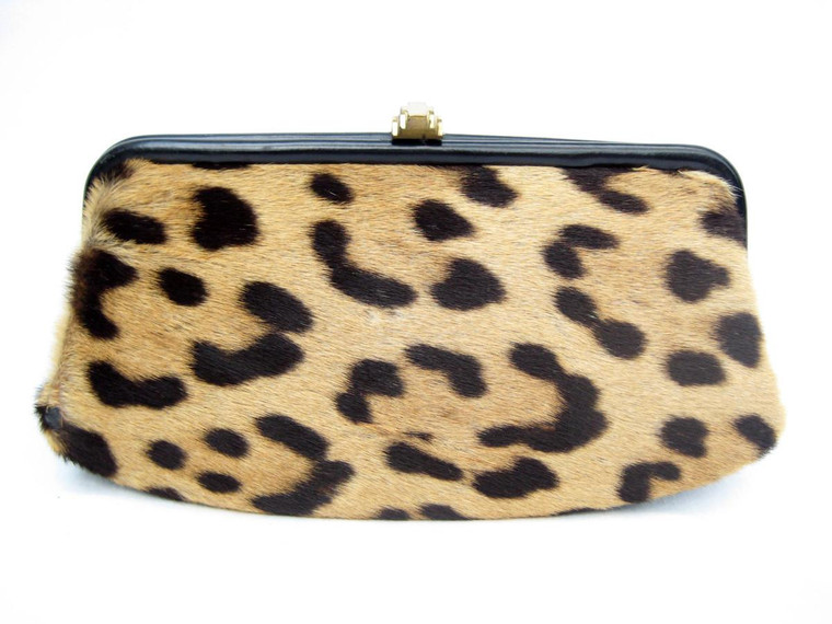  Remarkable 1950's Genuine Exotic Hide FUR Clutch w/RED Interior 