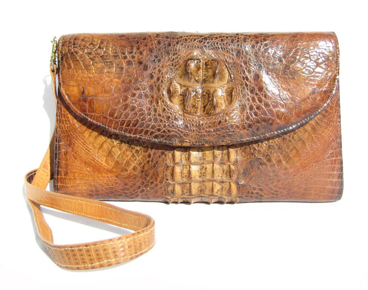  Dramatic 1960's-70's HORNBACK CROCODILE Skin Shoulder Bag Clutch w/Lizard Trim! 
