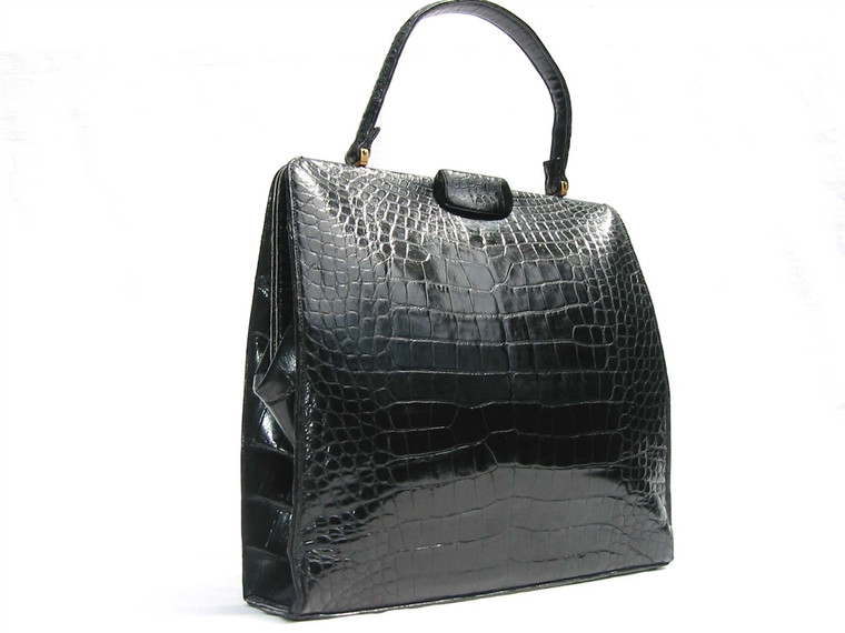 TALL Black 1950's-60's LUCILLE DE PARIS Alligator Skin Handbag