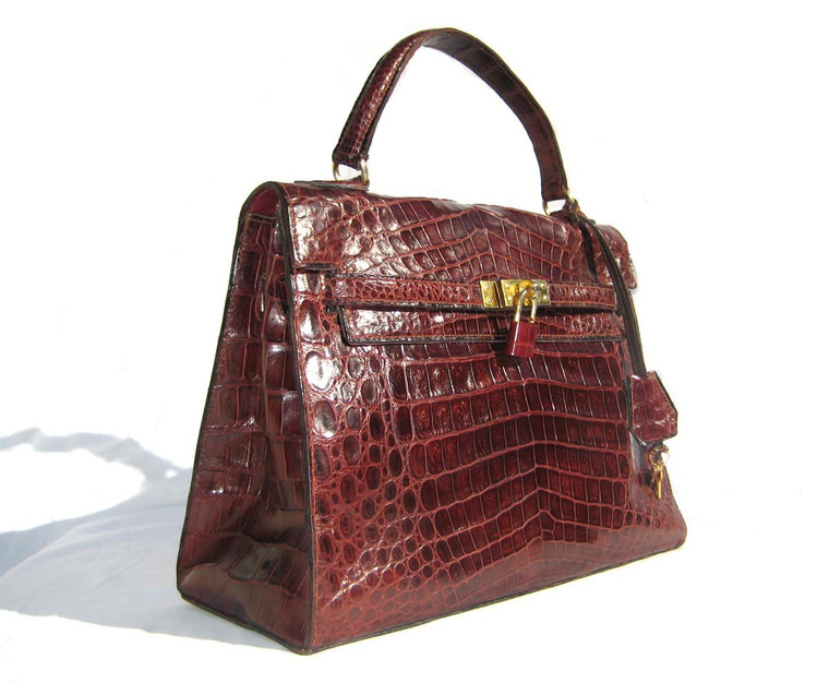  Oxblood RED CROCODILE Belly Skin KELLY Bag SATCHEL Bag - HERMES Style 