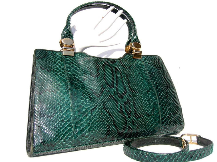  HUGE 14.5" 1970's GREEN PYTHON Snake Skin Handbag SHOULDER Bag 