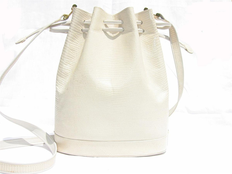  TIFFANY & CO. 1960's Bone LIZARD Skin Drawstring Shoulder Bag 