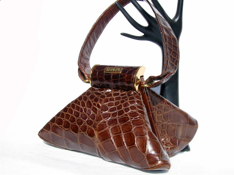  Chocolate DECO Style 1940's-50's ROSENFELD Alligator Skin Handbag 