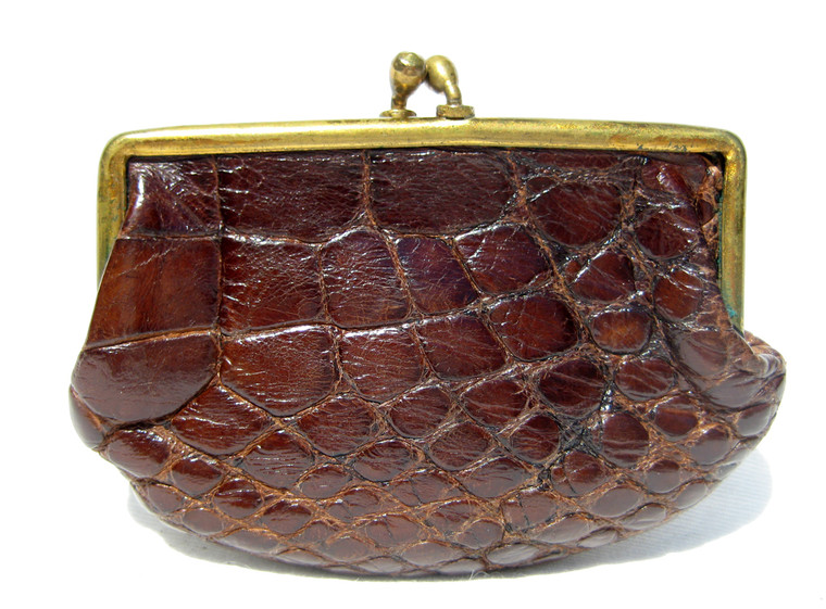 1940's-50's Chocolate Brown Alligator Skin Change Coin Purse