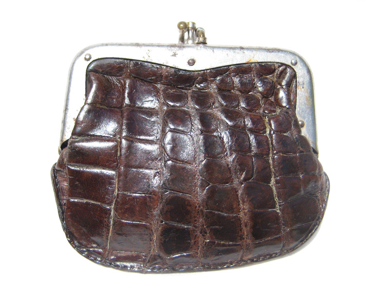 1940's-50's XL Chocolate Brown Alligator Skin Change Coin Purse