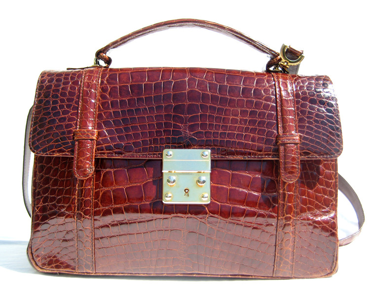 XL Early 2000's Cognac ALLIGATOR Belly Skin Handbag Shoulder Bag