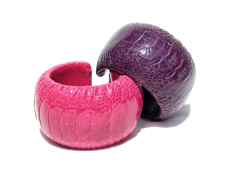  New! 2000's HOT PINK OR PURPLE Genuine OSTRICH Skin CUFF Adjustable Bracelet 