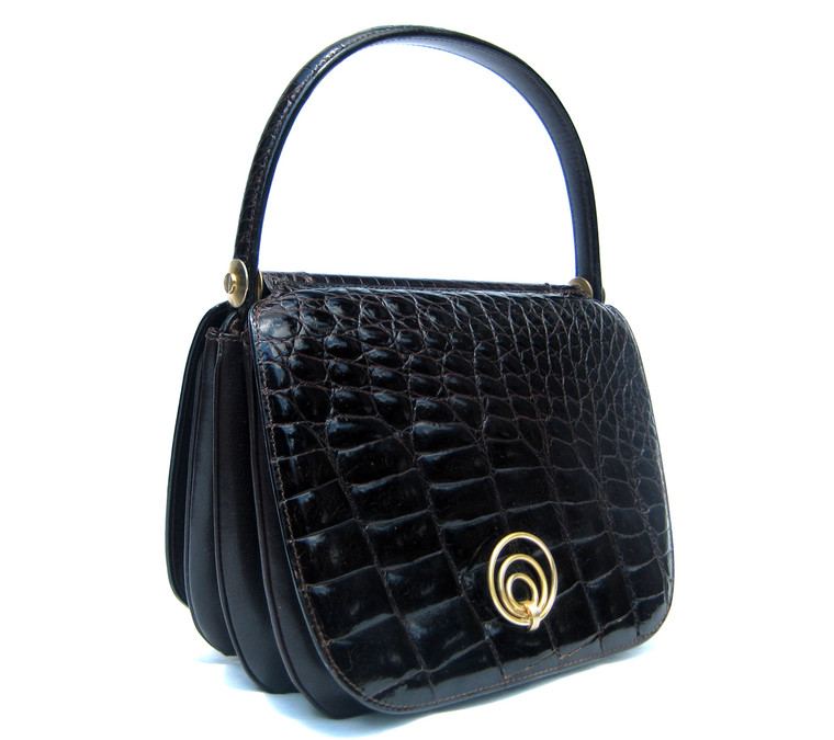 Deco Style 1950's-60's SAKS FIFTH AVE Alligator Skin Handbag - Great Design!