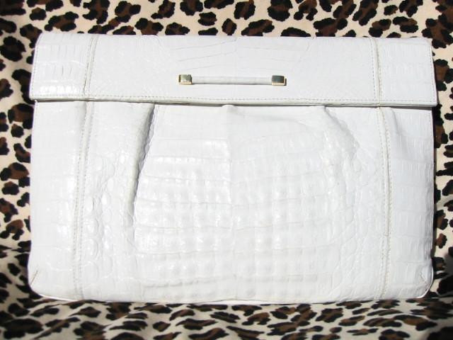  PARAPINI WHITE 1980's-90's CROCODILE Belly Skin CLUTCH Bag 