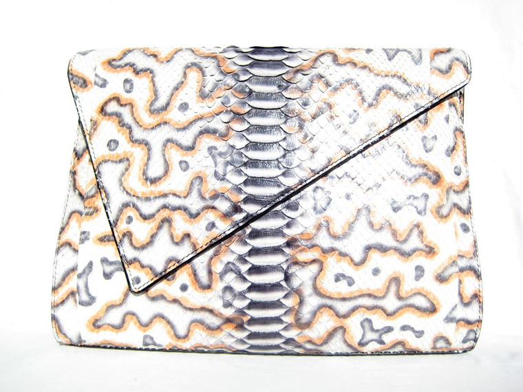  Stunning XXL Cream, Peach & Gray  Asymmetrical PYTHON Snake Skin Clutch Bag -BELLA GROTTO COUTURE 