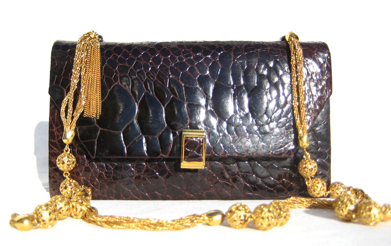 Gorgeous 1950's-60's Chocolate Brown Turtle Skin Shoulder Bag 