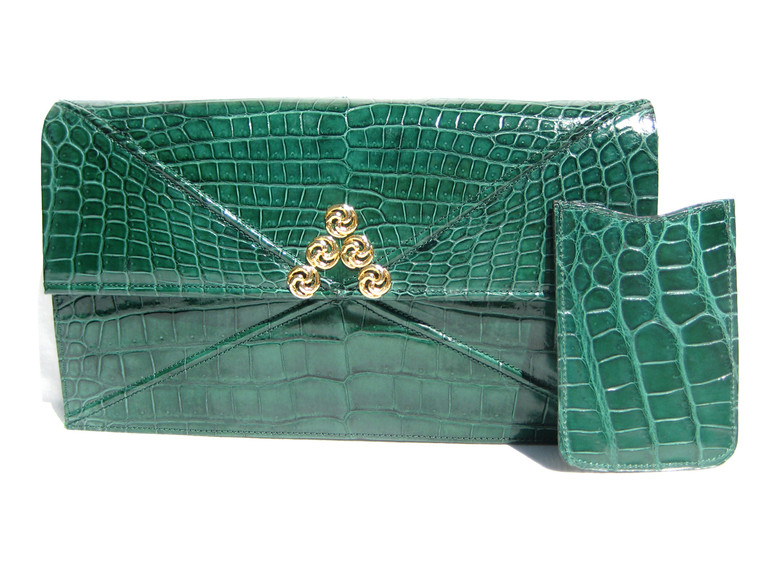 Timeless GREEN 2000's Crocodile Porosus Belly Skin Clutch Bag - PARIS