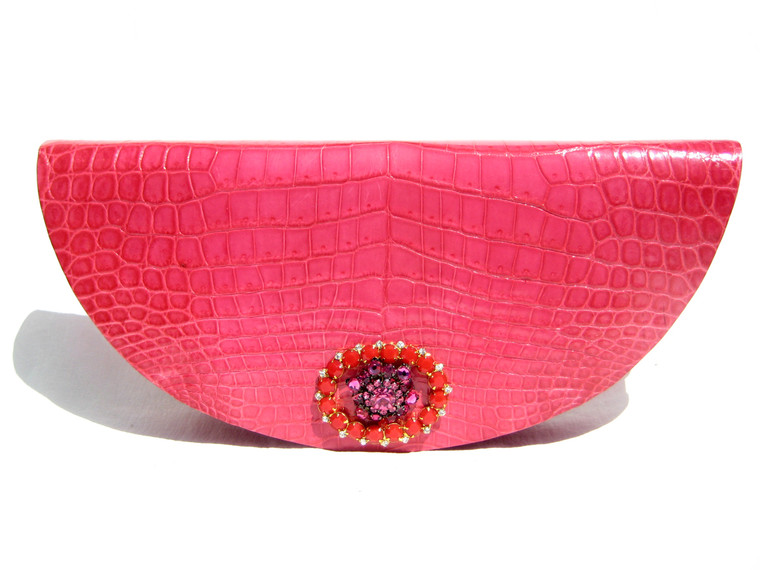 Stunning HOT PINK 2000's Crocodile Porosus Belly Skin Clutch Bag - PARIS