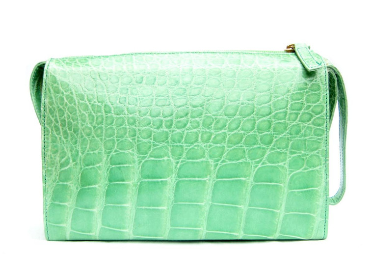  Seafoam GREEN HELENE Late 2000's ALLIGATOR Belly Skin CLUTCH Bag - ITALY 
