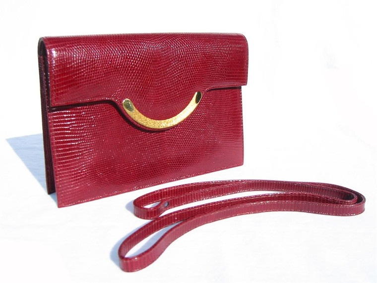  DIOR 1970's-80's CRANBERRY Lizard Skin Clutch/Shoulder Bag 