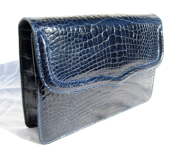 NAVY BLUE 2000's SISO  Alligator Belly Skin CLUTCH Shoulder Bag - ITALY