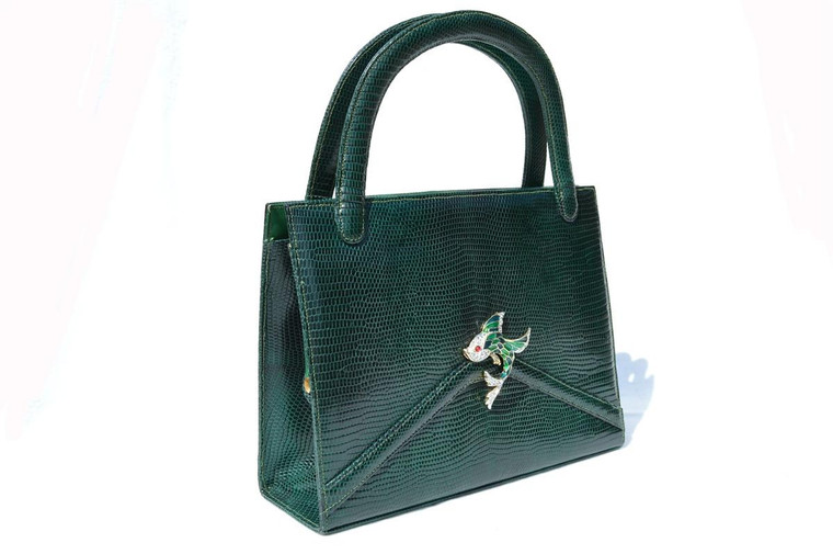  MARTIN VAN SCHAAK 1950's-60's GREEN Lizard Skin Handbag - FISH! 