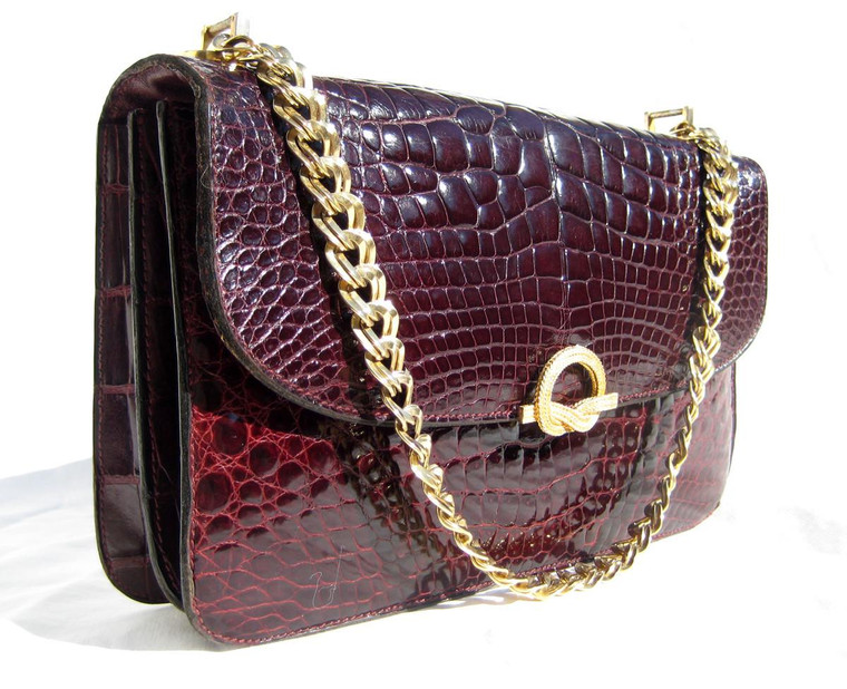  LEDERER 1950's-60's OXBLOOD Red CROCODILE Skin Shoulder Bag - Hermes Style 