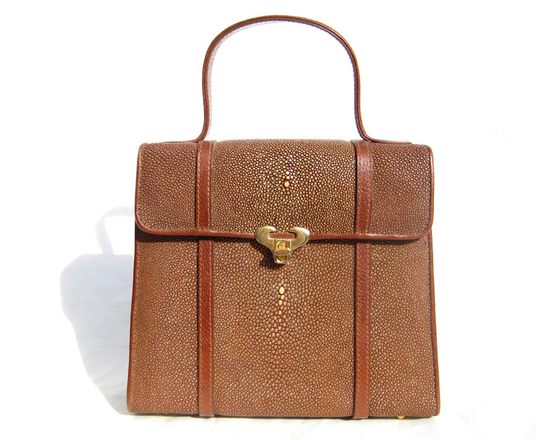 Cognac Brown STINGRAY Skin Top Handle Handbag