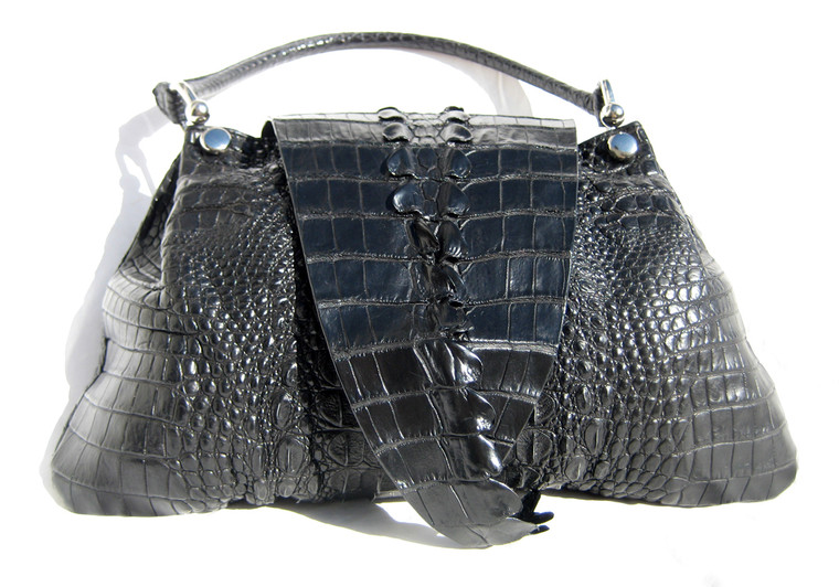 Dramatic Early 2000's Black HORNBACK Alligator TAIL Skin Shoulder Bag 