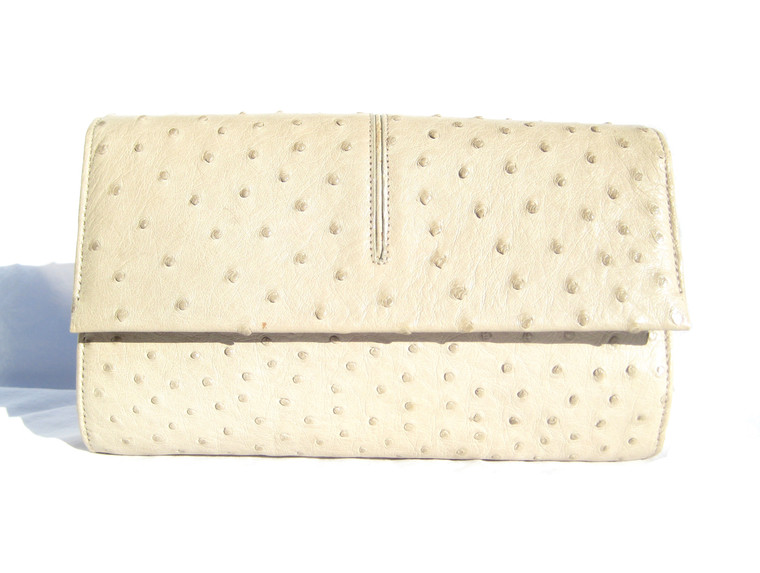 Unused Early 2000's Light Taupe Ostrich Skin Clutch SHOULDER Bag - CAPE COBRA 