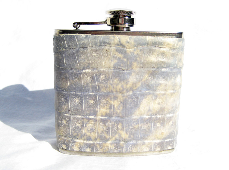 Metallic BLUE & CREAM Alligator Belly Skin 6 Oz. Stainless Hip FLASK - New!