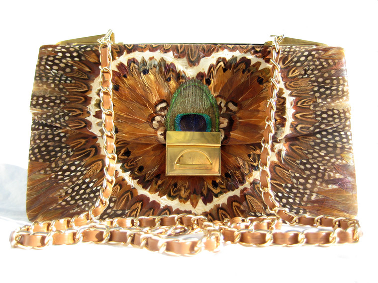 Versatile BOHO 1970's-1980's PEACOCK Feather CLUTCH Handbag Shoulder Bag