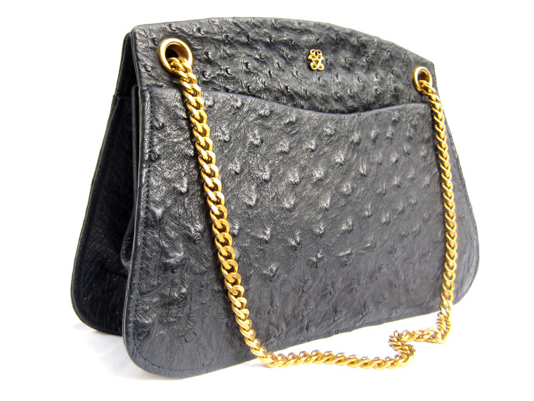  Gorgeous BLACK Iconic GERMAINE GUERIN Ostrich Skin Handbag