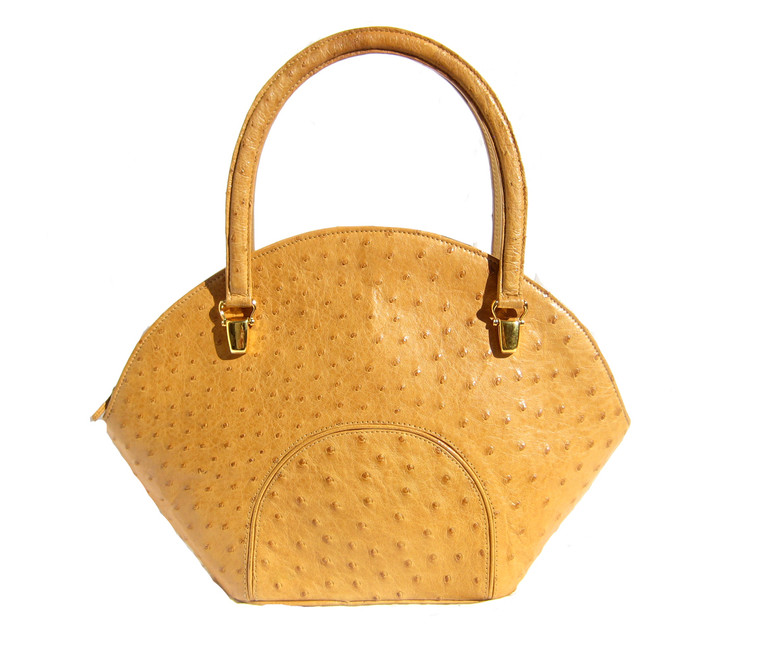 Classic 14 x 9 BOLIDE Style British TAN Ostrich Skin Handbag