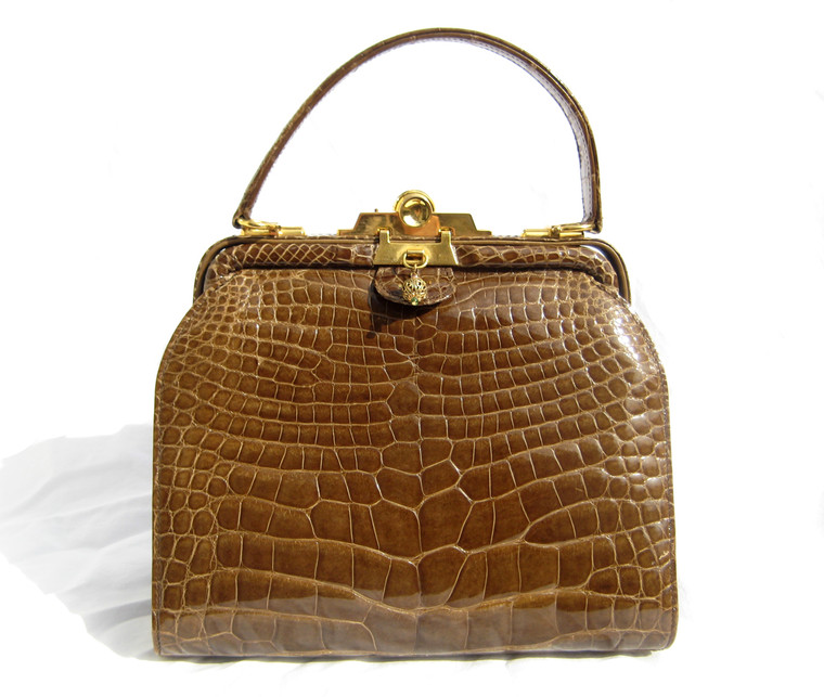 Gorgeous 1990's Khaki Brown ALLIGATOR Belly Skin Bag -  SANTA MARIA!