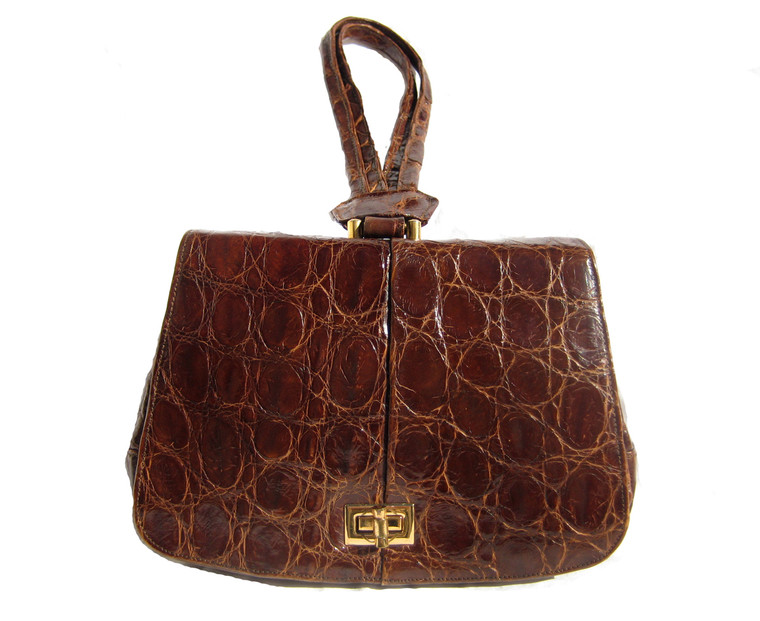 Feminine DECO 1940's-50's Alligator Belly Skin Handbag Wristlet 
