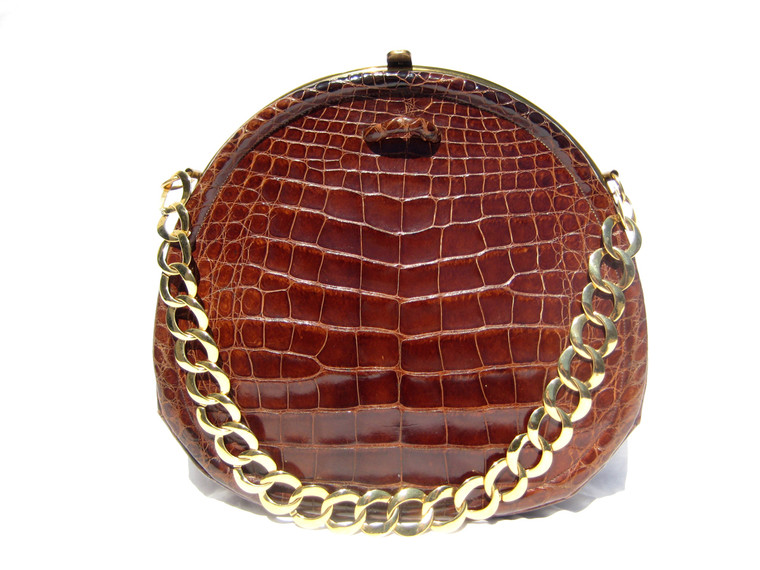 KORET 1950's-60's Chocolate Brown Alligator Skin Handbag Shoulder Bag w/Chain Strap!