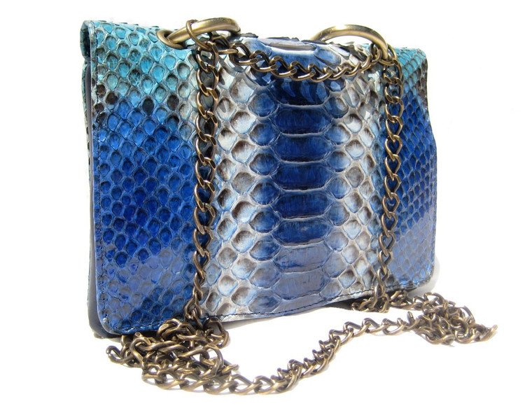  Early 2010's Blue, Turquoise & Gray PYTHON Snake Skin & Leather - JALDA Cross Body Bag 