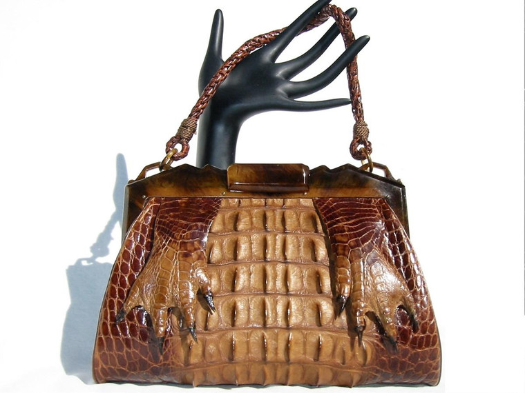  Lovely 1940's Brown Alligator Handbag w/BAKELITE Frame & Paws! 