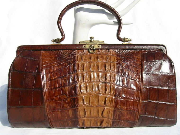  Gorgeous Antique 1930-40's 3-Tone Brown Victorian Alligator Skin Purse w/Paws 