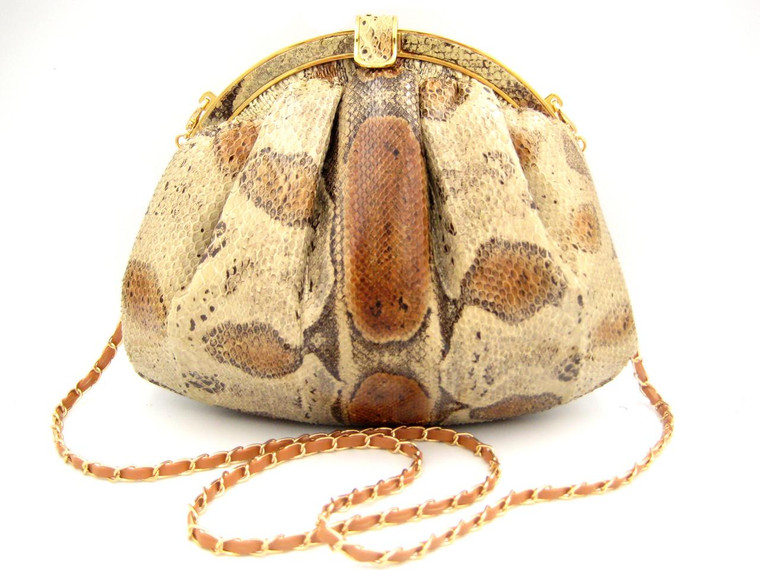  1980's Rust & Tan BOA Snake Skin Shoulder Bag - BUDD LEATHER 