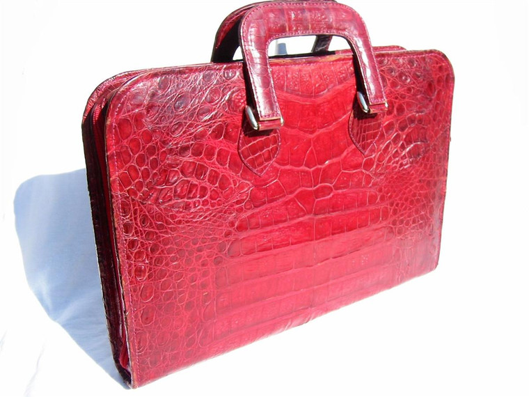  Large 1960's RED CROCODILE Skin BRIEFCASE Portfolio 