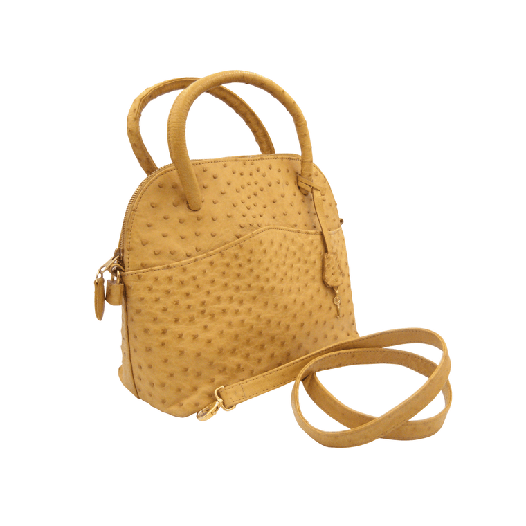  Early 2000's MAXIMA British TAN 13 x 9 BOLIDE Style British TAN Ostrich Skin Handbag Shoulder Bag 