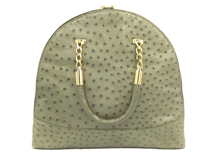  STUNNING Early 2000's Army Green OSTRICH Skin Handbag - Parmagianni 