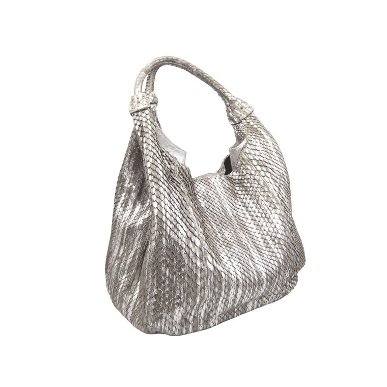  Early 2000's Stunning XL Metallic SILVER PYTHON Snake Skin Shoulder Bag - CARLOS FALCHI 