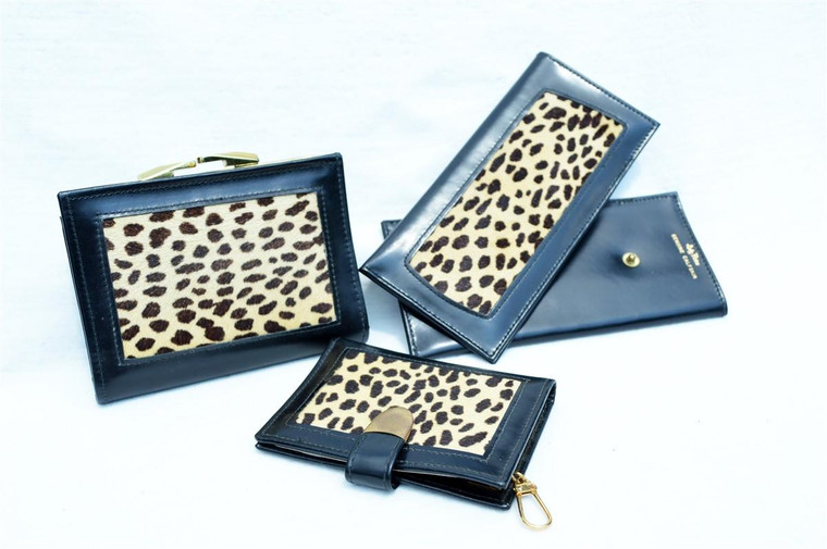  LADY BOSCA 1970's Leopard Print PONYSKIN Key Wallet Glass Case 